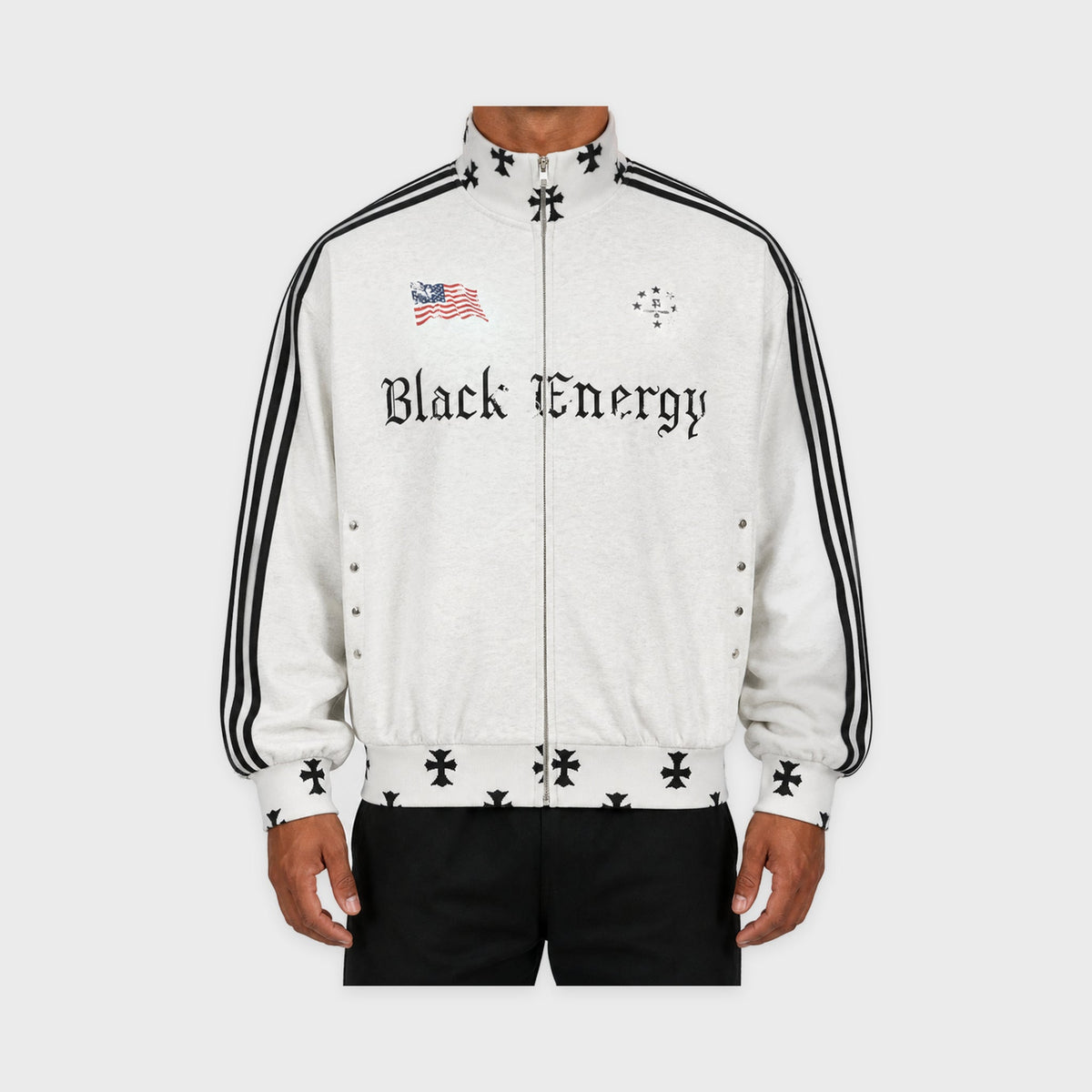 Men's Black Energy Full-Zip Hoodie in White – model-worn front view