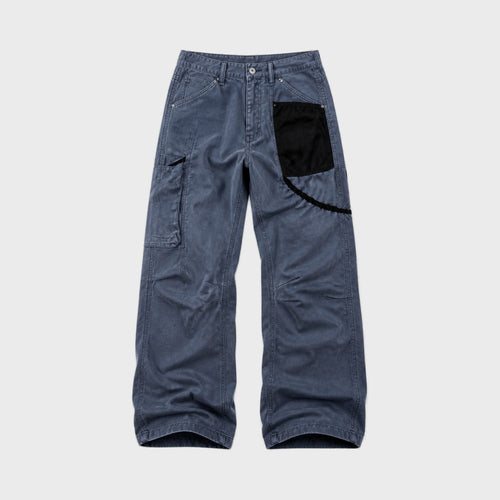 Men's Blue-Gray Multi-Pocket Barrel Cargo Pants in Blue Gray – product view