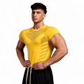 Sun yellow men’s compression short sleeve tee with contour chest pattern