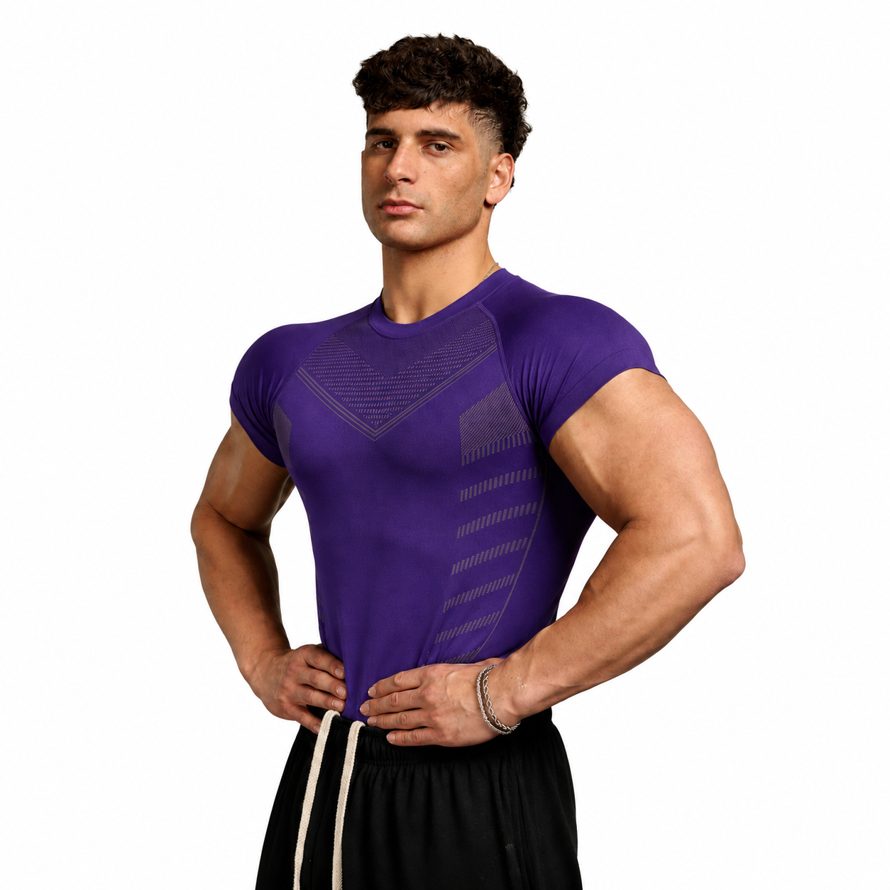 Deep purple men’s compression short sleeve tee with athletic fit