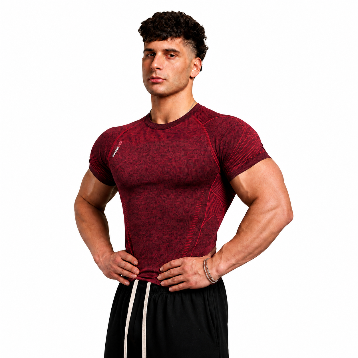 Men's burgundy muscle fit athletic shirt with sculpted upper body fit