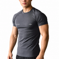 Men's graphite grey textured muscle fit training tee with athletic upper body shape