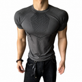 Mens shadow grey geometric muscle fit performance tee with textured shoulder panels