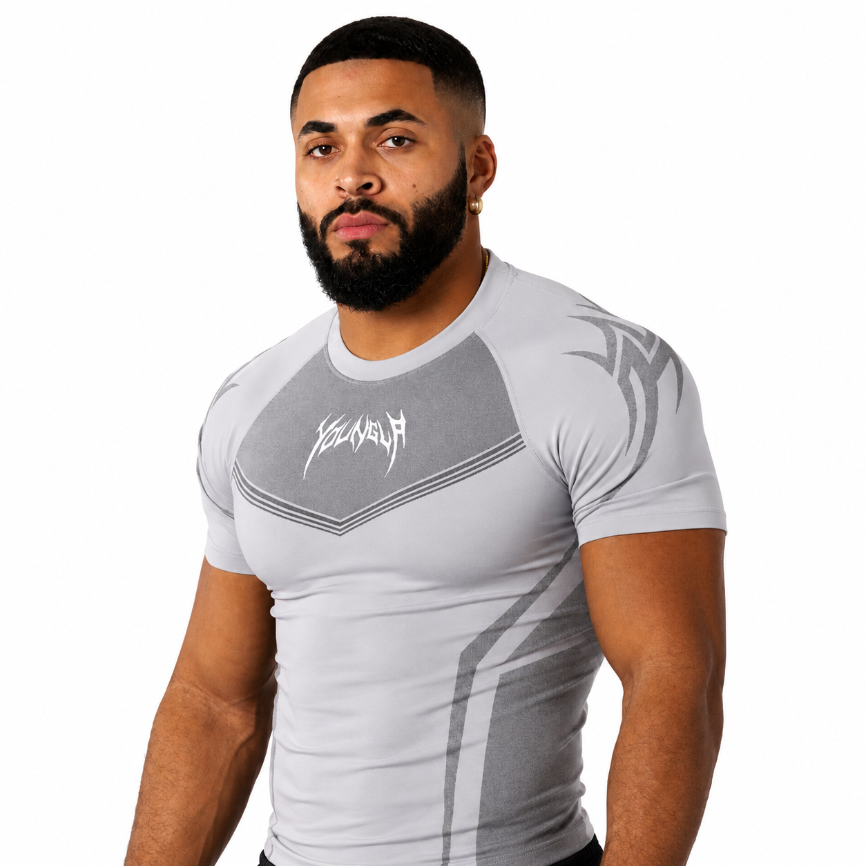 Mens ice grey raglan panel muscle fit tee with close athletic silhouette