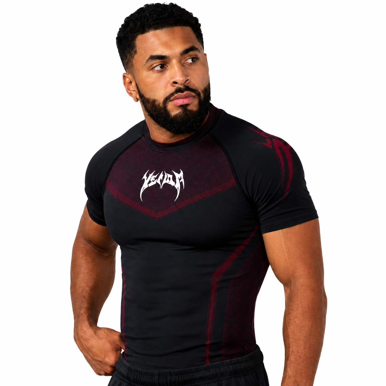 Mens black burgundy raglan muscle fit tee with contrast chest panel design
