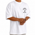 Mens clean white oversized gym graphic tee with relaxed drop shoulder fit