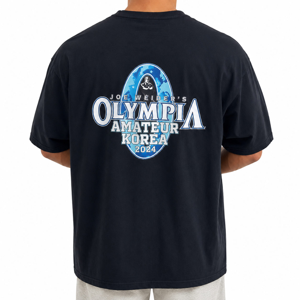 Mens black oversized gym graphic tee with large back athletic artwork
