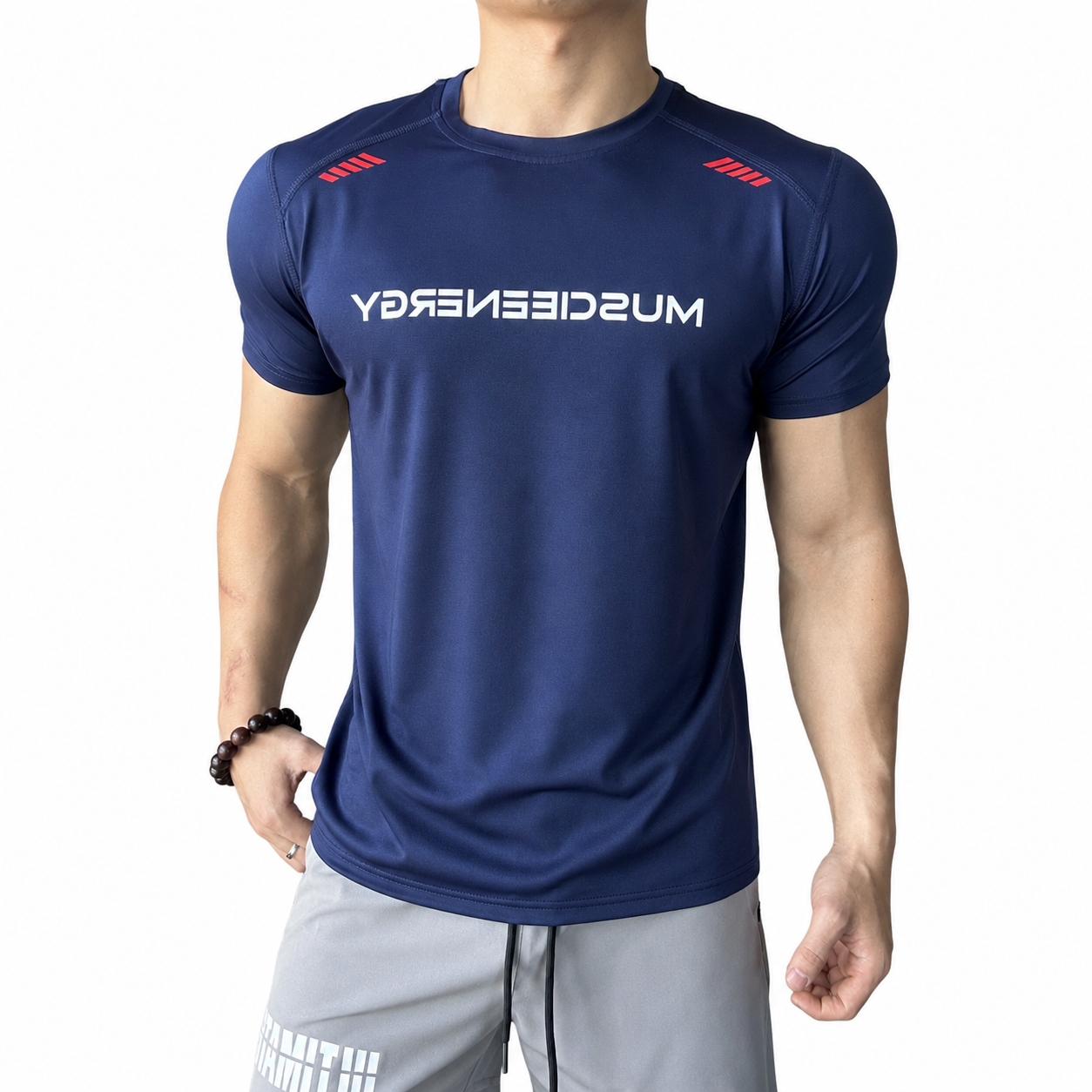 Mens deep navy training tee with short sleeves and athletic fit
