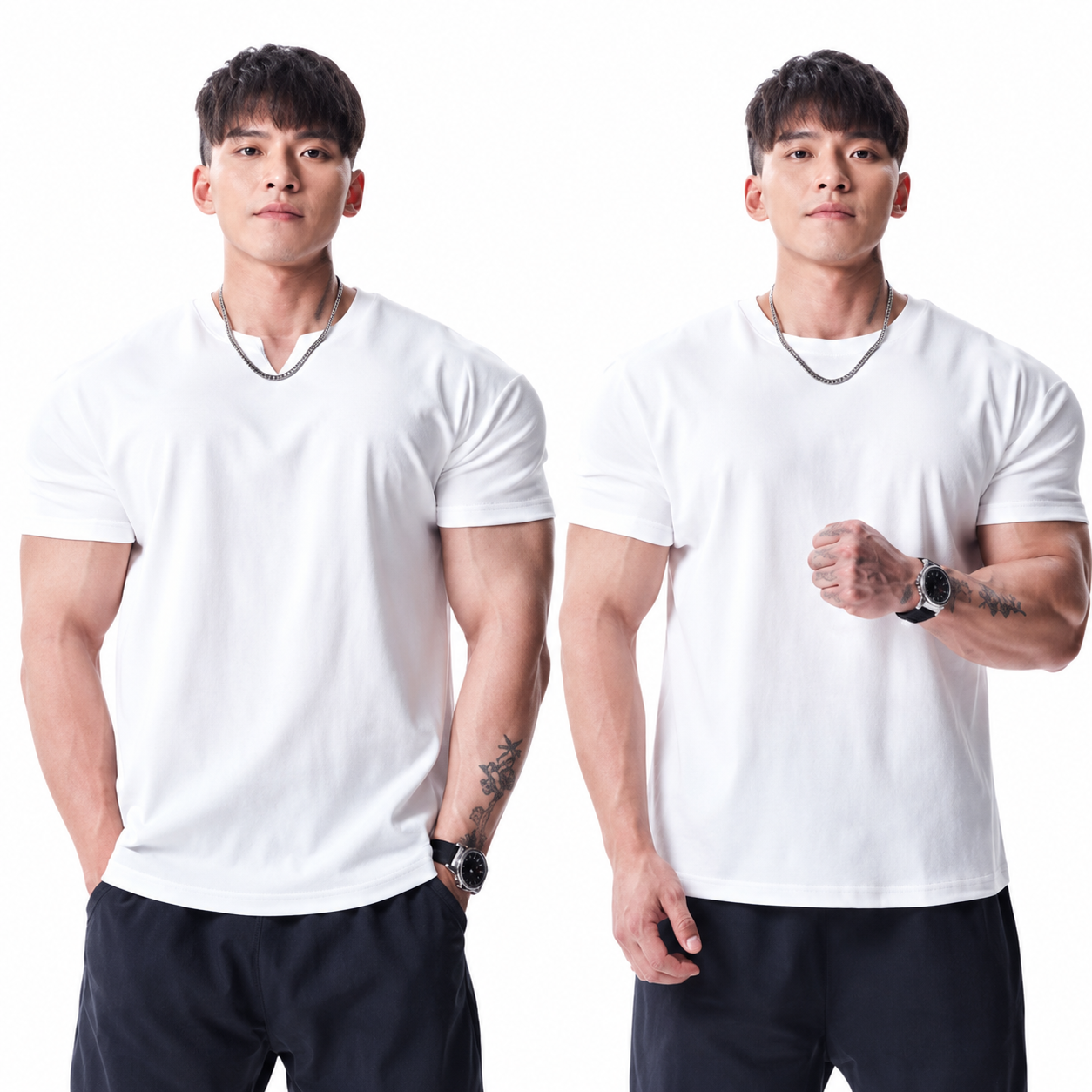 Mens clean white notch neck training tee with athletic fit