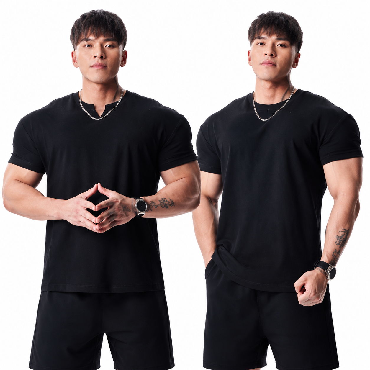 Mens black notch neck training tee with clean athletic silhouette