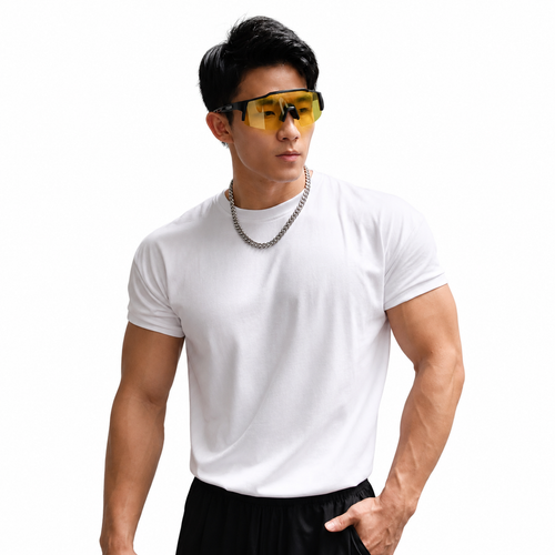 Mens clean white training tee with classic crew neck and athletic fit