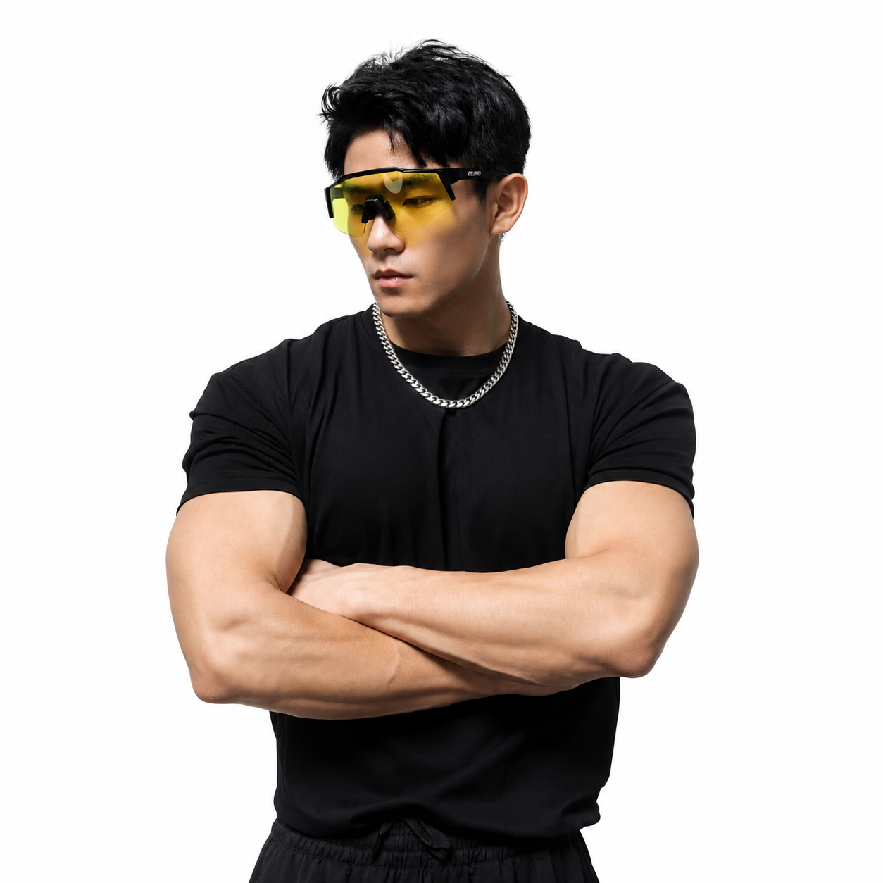 Mens black clean fit training tee with minimal athletic style
