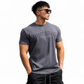 Mens charcoal grey embossed logo training tee with athletic fit