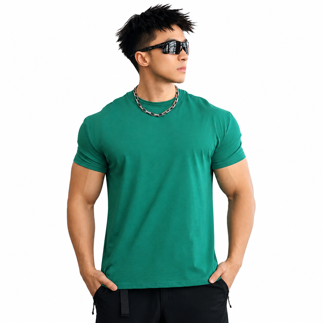 Mens emerald green athletic tee with clean everyday training fit
