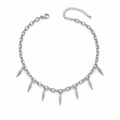 Polished Silver: Mens silver spike chain necklace with hanging spike charms and adjustable clasp