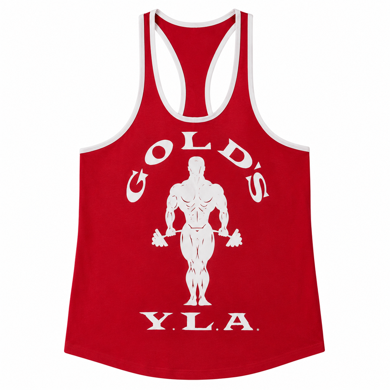 Varenform red white trim vintage graphic racerback stringer tank top for men with breathable fabric and athletic lifting fit