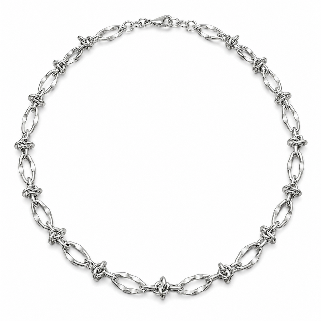 Varenform sculpted link chain necklace for men with polished oval links and wrapped knot details
