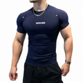 Cream men's Super Hero muscle fit workout shirt with fitted sleeves