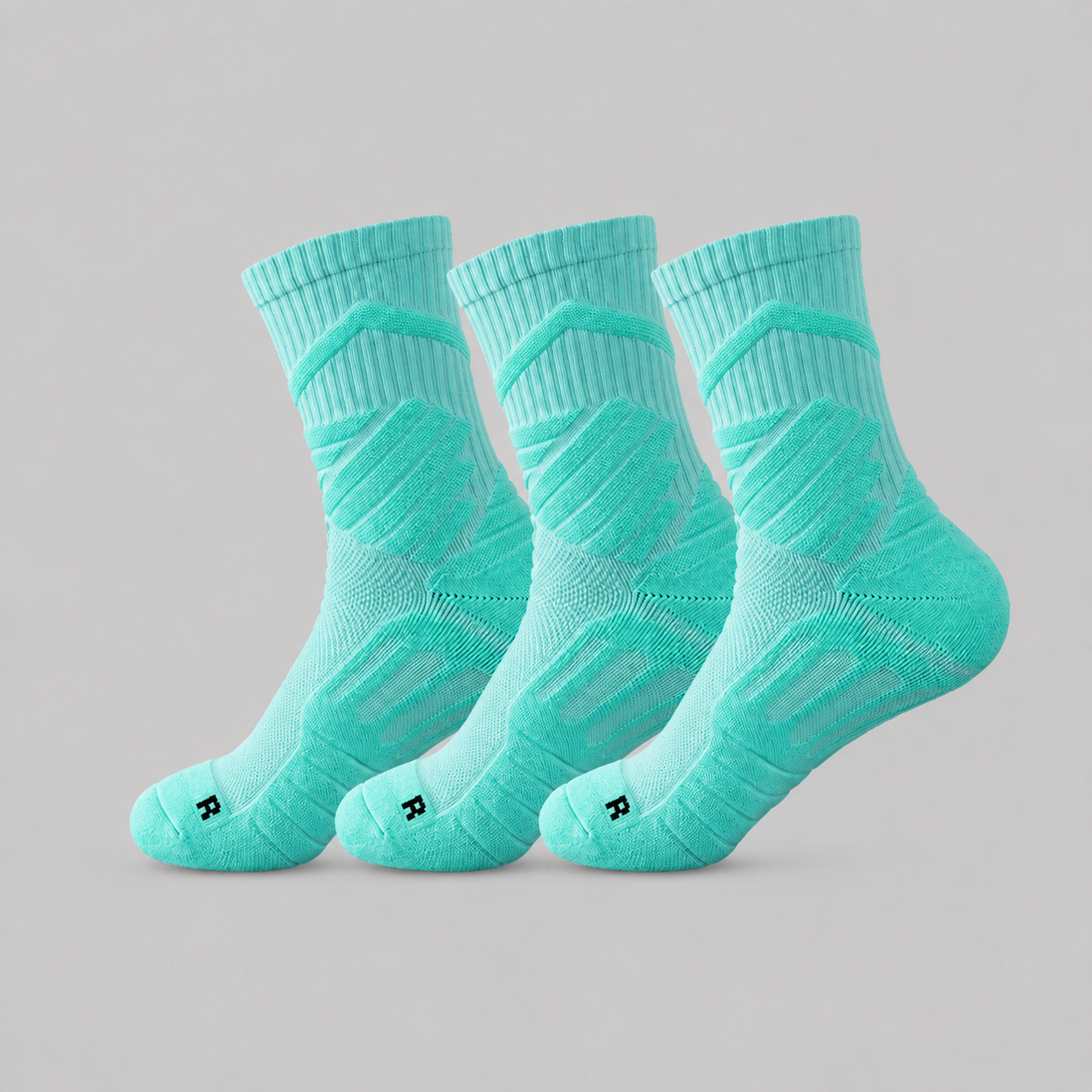 Aqua men's 3-pack sports crew socks with ribbed cuff and support pattern