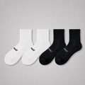 White and black men's cushioned quarter crew training socks with ribbed cuffs