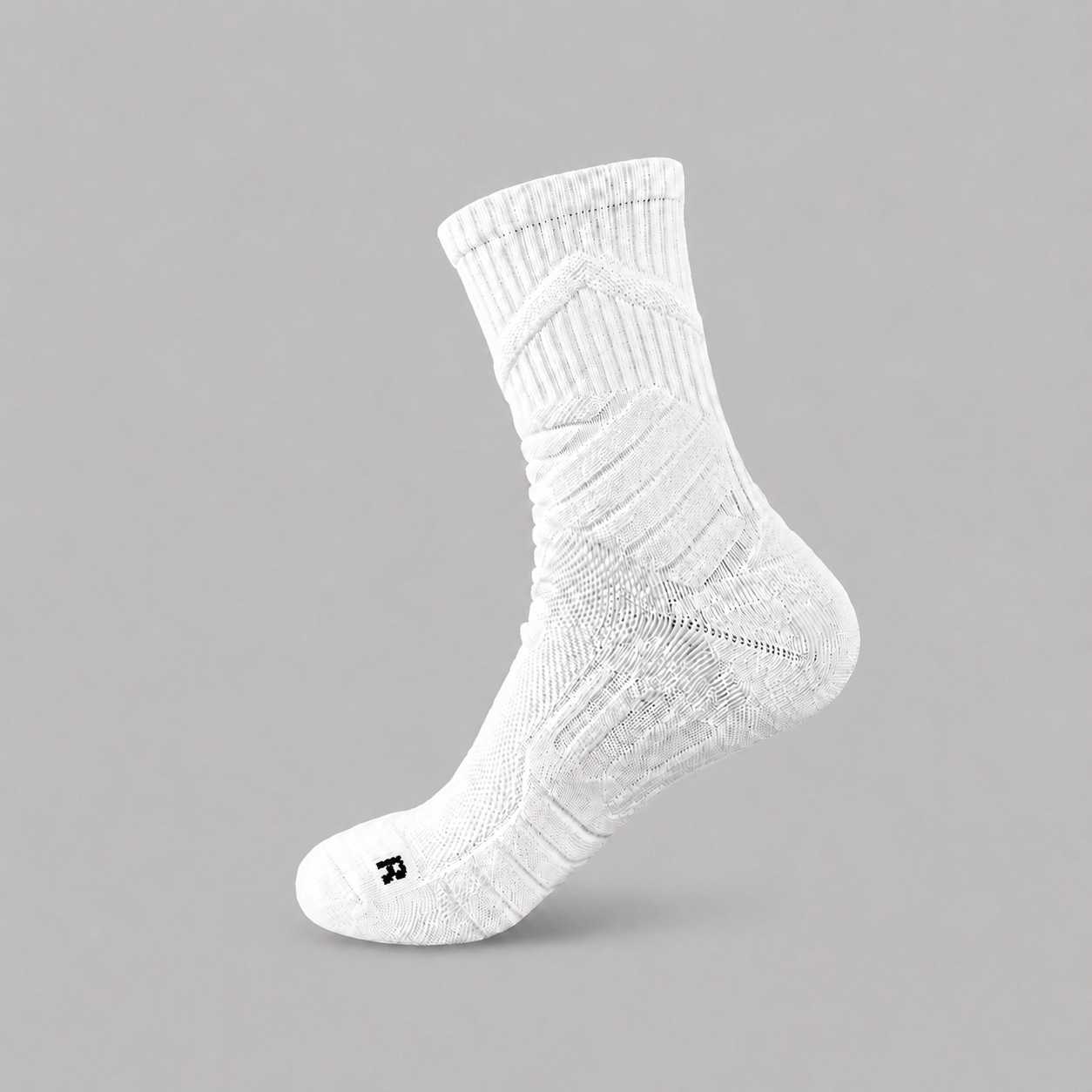 White men's cushioned quarter crew sock close-up with ankle support pattern