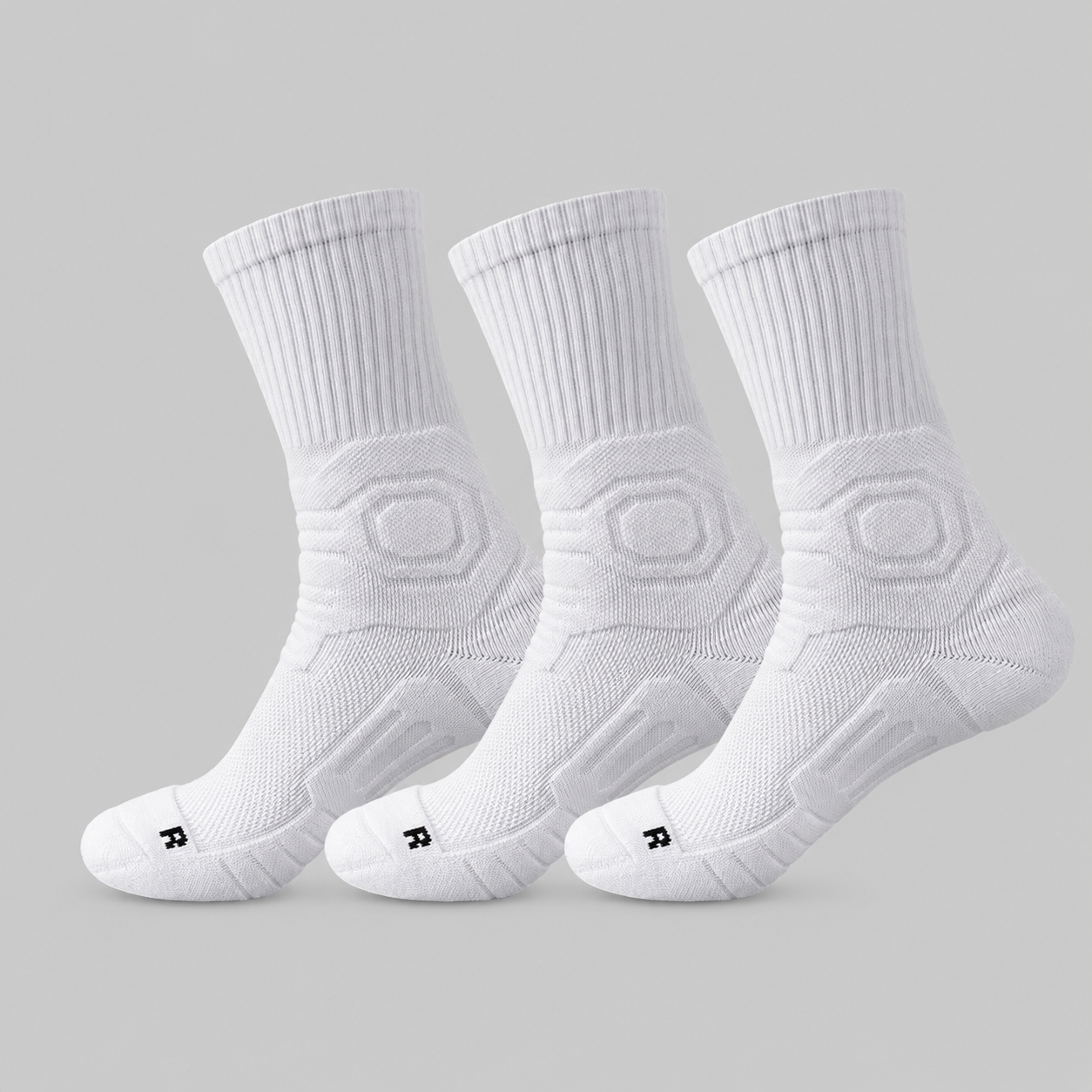 White men's 3-pack cushioned crew sports socks with ribbed cuffs