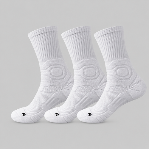 White men's 3-pack cushioned crew sports socks with ribbed cuffs