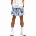 Men's ice blue abstract print mesh athletic shorts with white drawcord