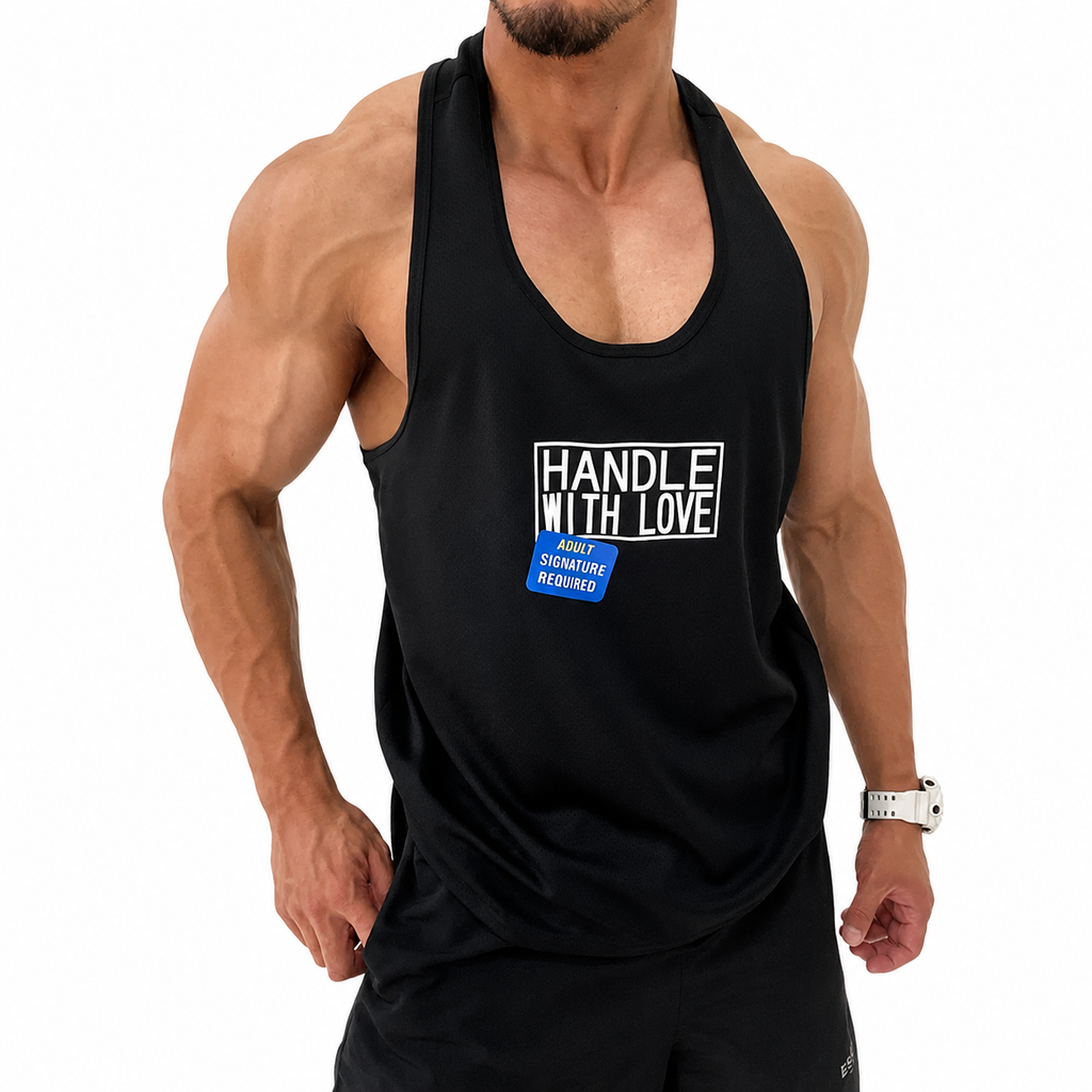 Varenform black Handle With Love stringer tank with deep scoop neck