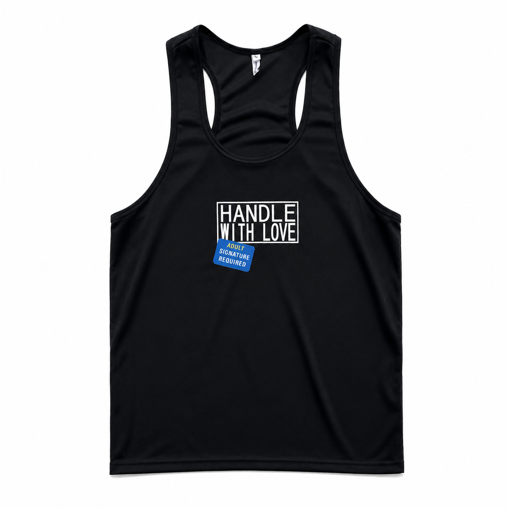 Varenform black Handle With Love tank top front product view