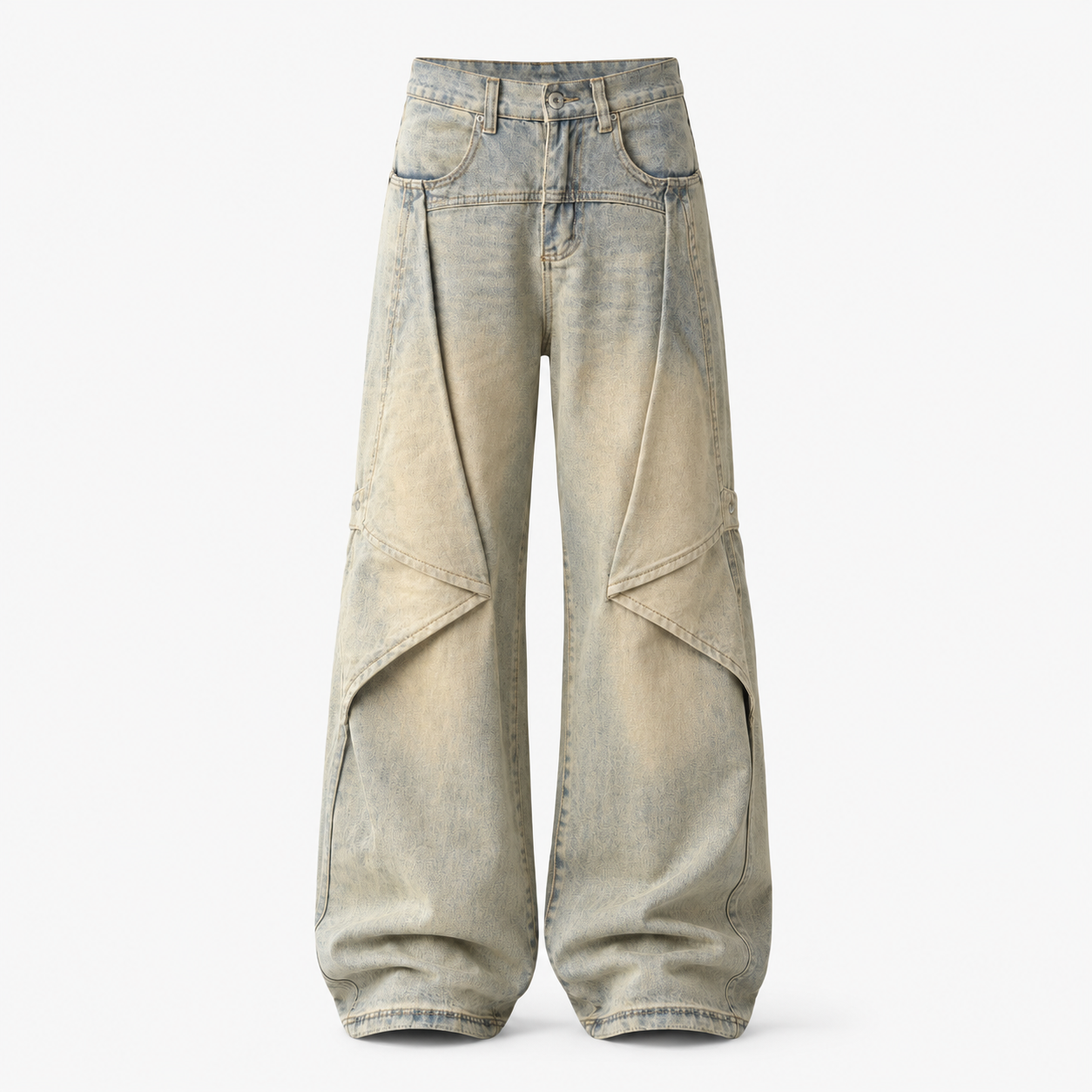 Mud-Wash Paneled Wide-Leg Jeans in Sand Wash, alternate product view 2