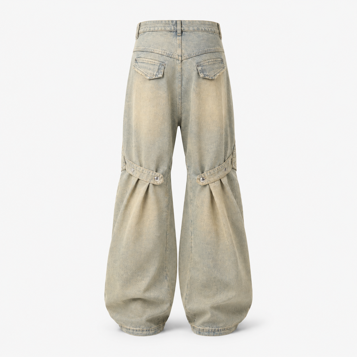 Mud-Wash Paneled Wide-Leg Jeans in Sand Wash, alternate product view 3