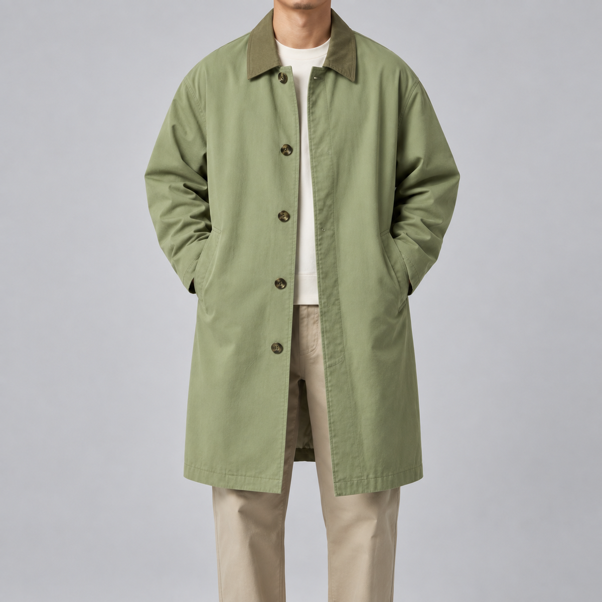 Men's Olive Balmacaan Long Coat