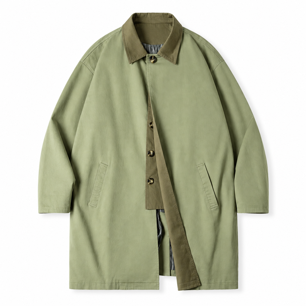 Men's Olive Balmacaan Long Coat