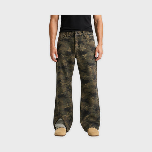 Men's Camo Flared Jeans in Camouflage – model-worn front view