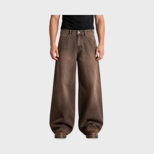 Men's Brown Wide-Leg Jeans in Brown – model-worn front view