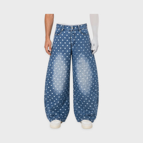 Men's Blue Polka-Dot Jeans in Blue – model-worn front view