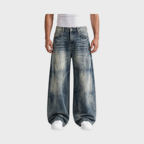 Men's Blue-Gray Washed Wide-Leg Jeans in Blue Gray – model-worn front view