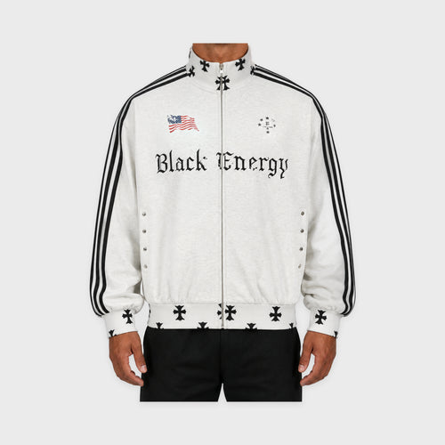 Men's Black Energy Full-Zip Hoodie in White – model-worn front view