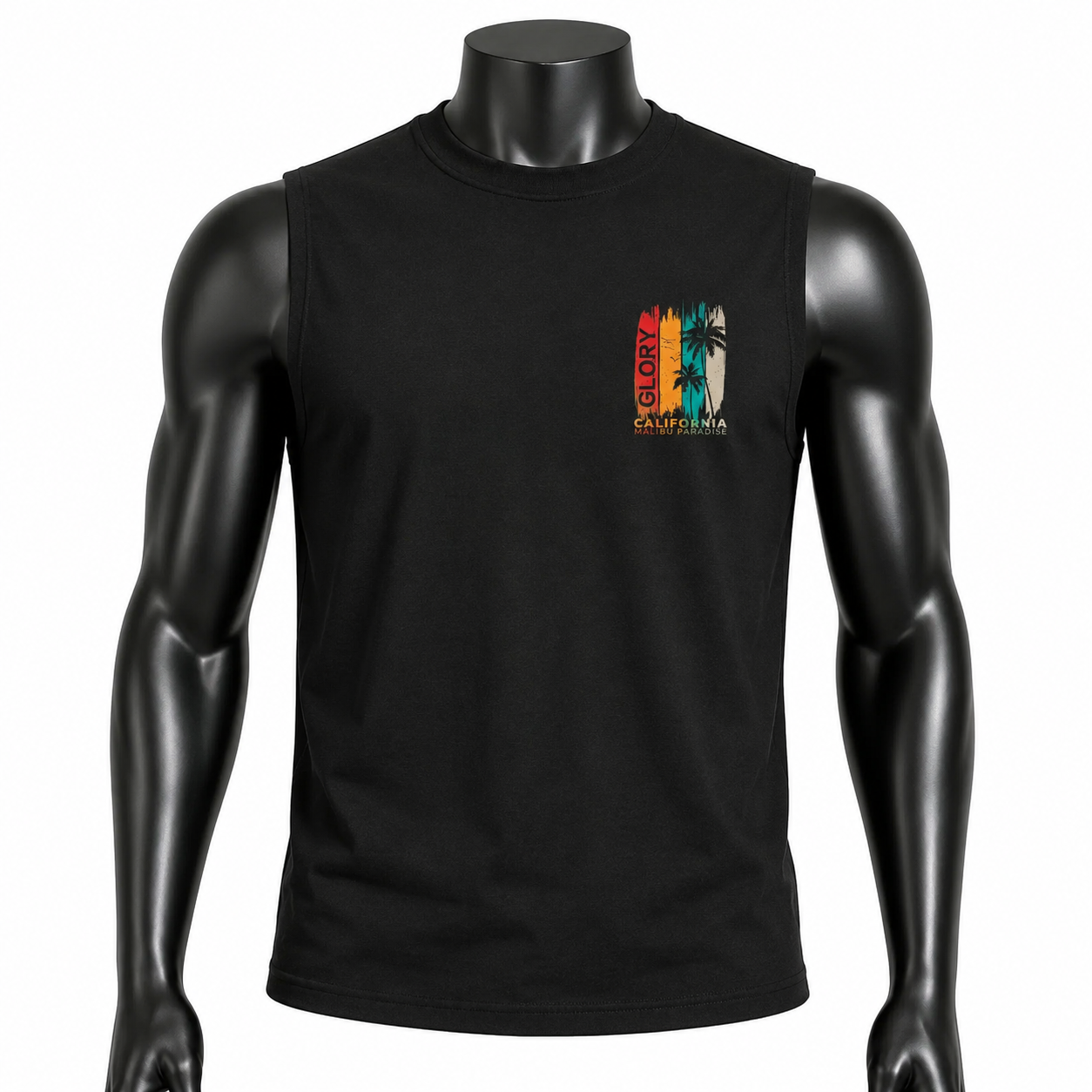 VAREN FORM California Graphic Sleeveless Tank in Black for men's gym and streetwear