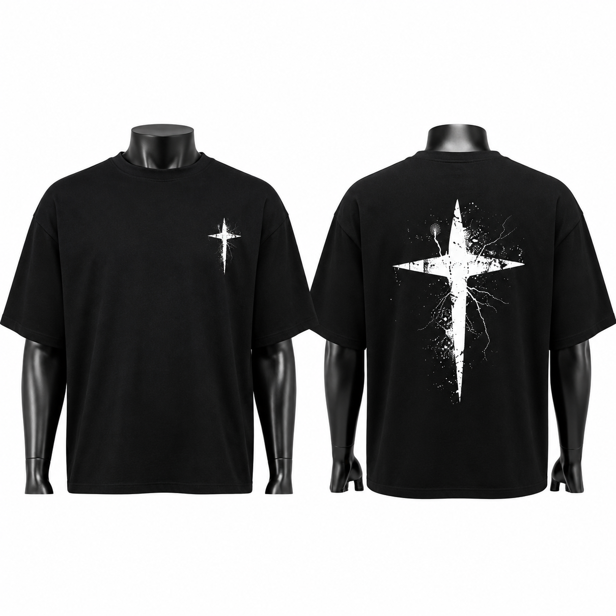 VAREN FORM Dark Cross Graphic Heavyweight Tee in Black for men's gym and streetwear