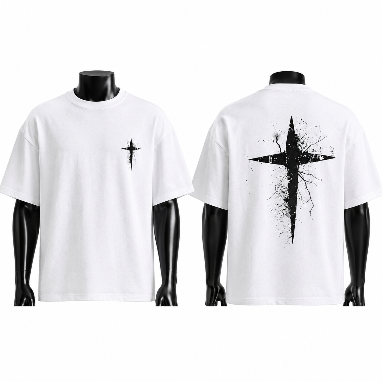 VAREN FORM Dark Cross Graphic Heavyweight Tee in White for men's gym and streetwear