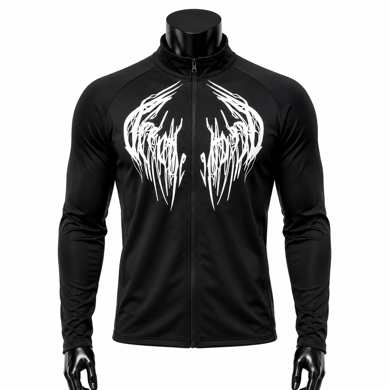 VAREN FORM Graphic Zip Training Jacket in Black for men's gym and streetwear