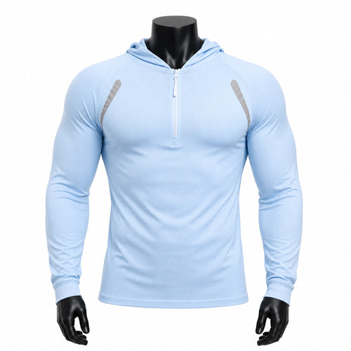 VAREN FORM Half-Zip Hooded Long Sleeve Training Top in Sky Blue