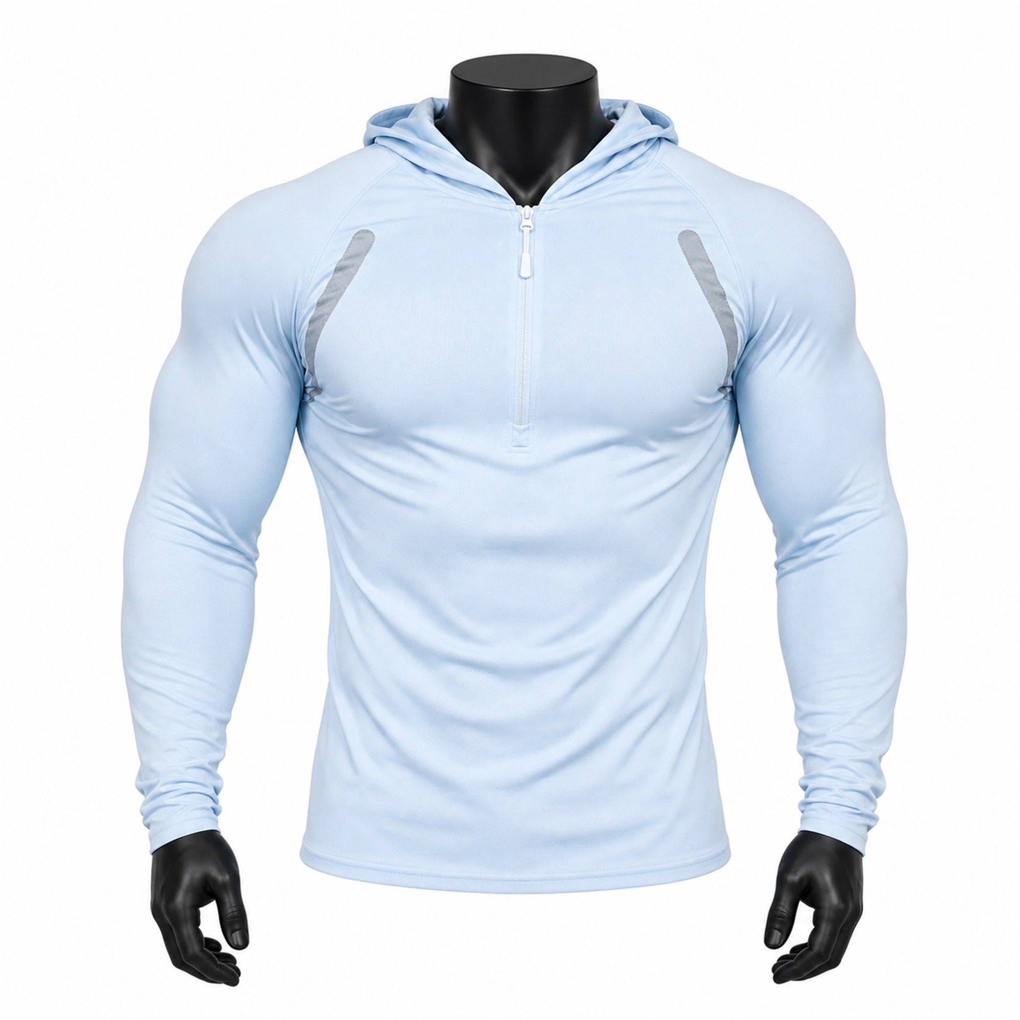 VAREN FORM Half-Zip Hooded Long Sleeve Training Top in Sky Blue for men's gym-to-street wear