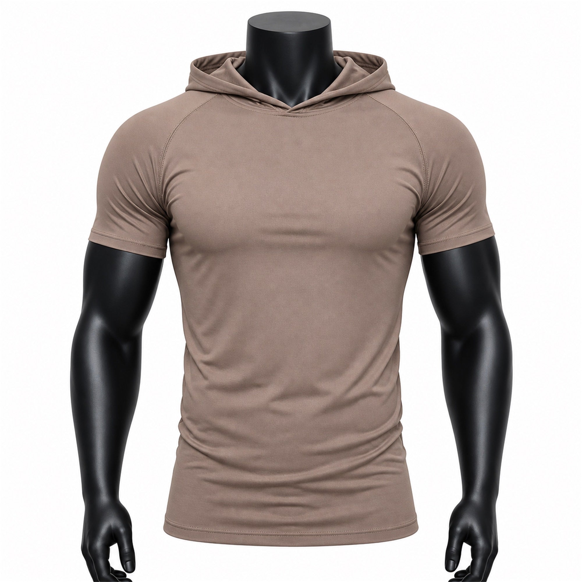 VAREN FORM Hooded Short Sleeve Training T-Shirt in Taupe