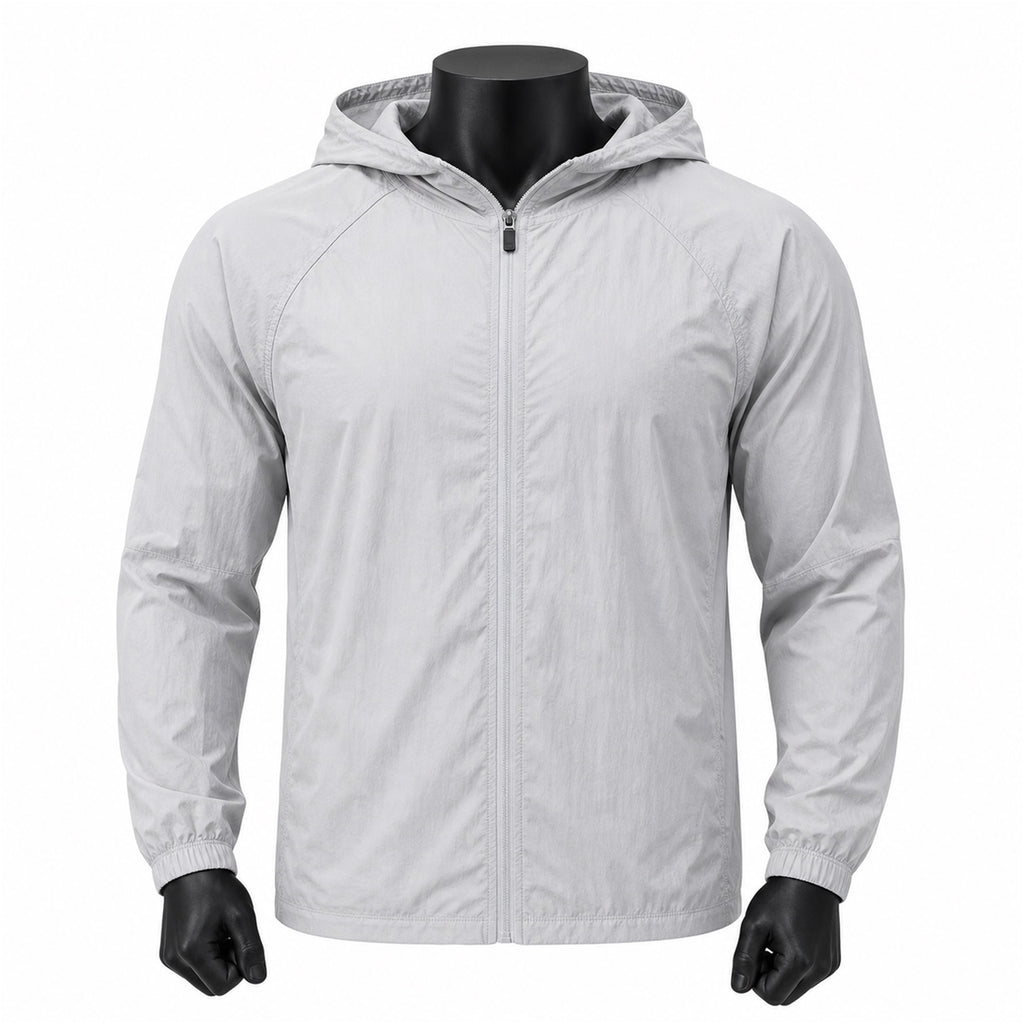 VAREN FORM Lightweight Zip Hooded Training Jacket in Light Grey for men's gym-to-street wear