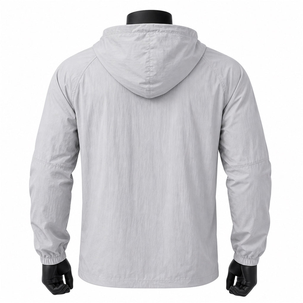 VAREN FORM Lightweight Zip Hooded Training Jacket in Light Grey for men's gym-to-street wear