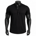 VAREN FORM Lyocell Henley Short Sleeve Polo Shirt in Black for men's gym-to-street wear