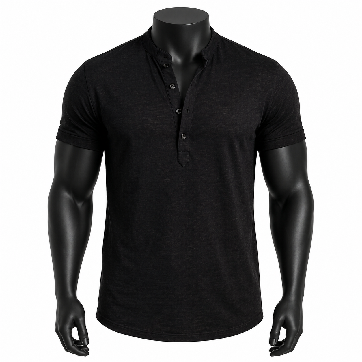 VAREN FORM Lyocell Henley Short Sleeve Polo Shirt in Black for men's gym-to-street wear